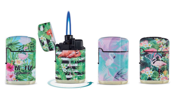 Jet Flame lighters - turbo lighter - 4 pieces in display - flamingo print - soft touch