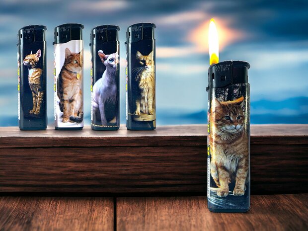 Aanstekers  50 stuks - navulbaar - verstelbaar vlam - katten print