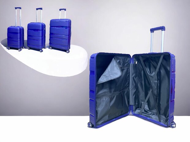 Luxe Kofferset 3 delig 55cm+68cm+78cm Blauw kleur