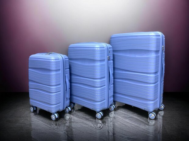 Luxe Kofferset 3 delig 55cm+68cm+78cm Lichtblauw kleur