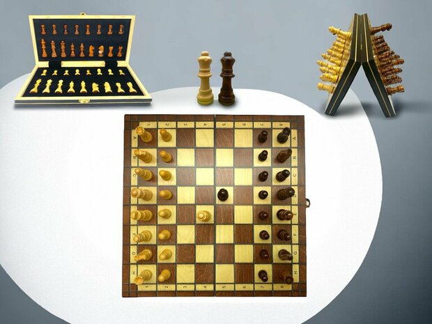 Schaakbord set -  34 x 34 cm - Hout - Magnetisch - Opklapbaar - Schaakspel - Wood Chess