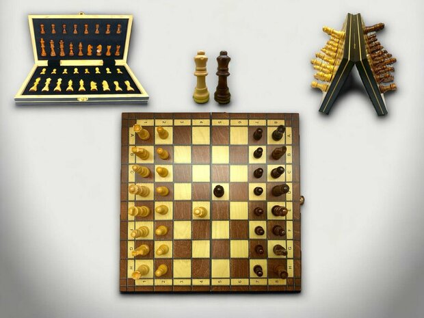 Chess board set - 34 x 34 cm - Wood - Magnetic - Foldable - Chess game - Wood Chess