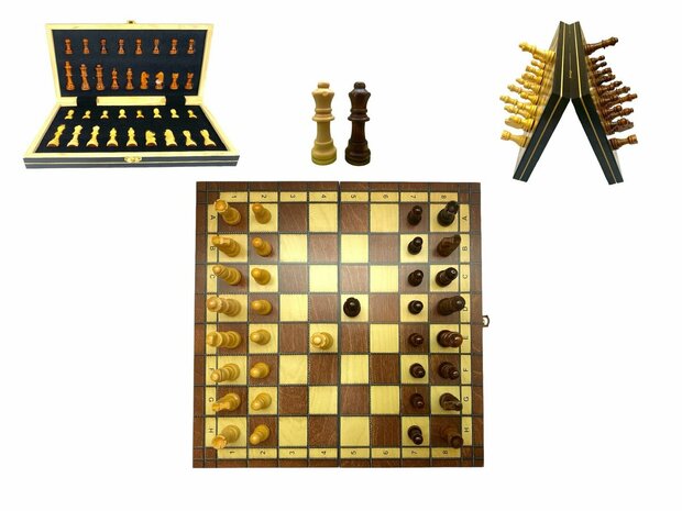 Chess board set - 44 x 44 cm - Wood - Magnetic - Foldable - 2 extra Queens