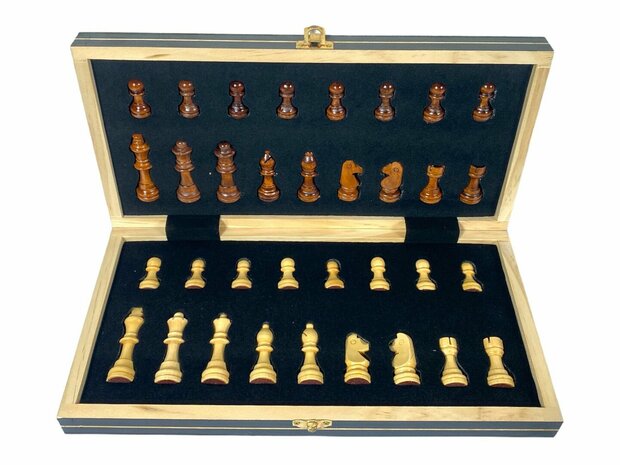 Chess board set - 44 x 44 cm - Wood - Magnetic - Foldable - 2 extra Queens