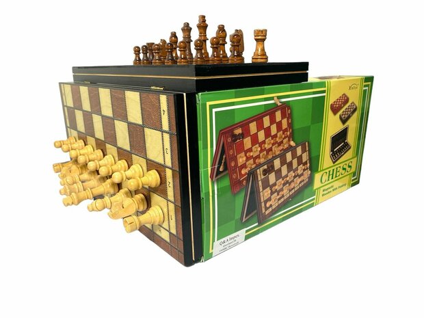 Chess board set - 44 x 44 cm - Wood - Magnetic - Foldable - 2 extra Queens