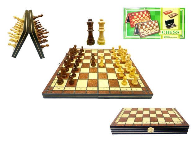 Chess board set - 44 x 44 cm - Wood - Magnetic - Foldable - 2 extra Queens