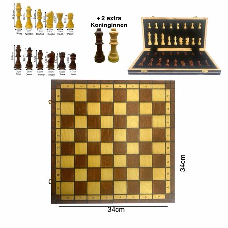 Schaakbord set -  34 x 34 cm - Hout - Magnetisch - Opklapbaar - Schaakspel - Wood Chess