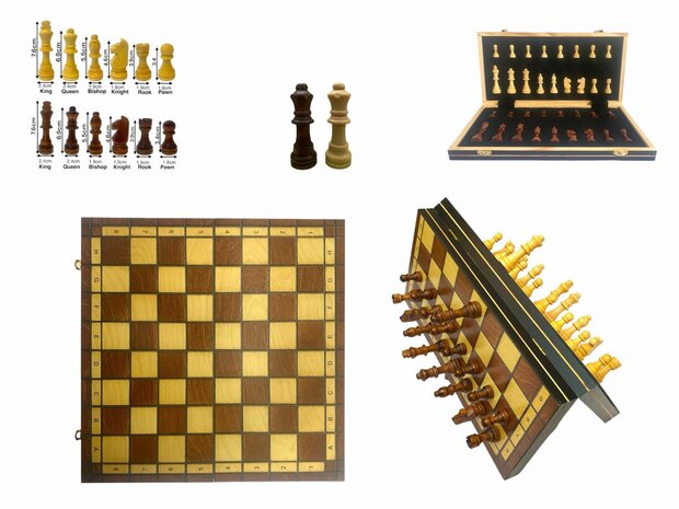 Chess board set - 39 x 39 cm - Wood - Magnetic - Foldable - Chess game - Wood Chess