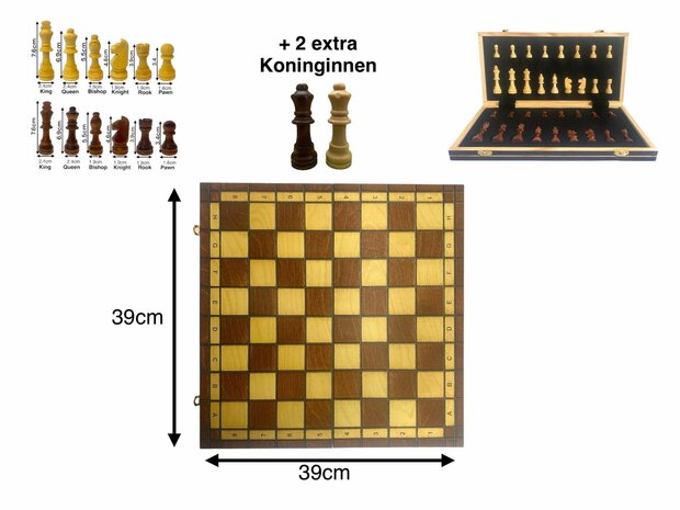 Chess board set - 39 x 39 cm - Wood - Magnetic - Foldable - Chess game - Wood Chess