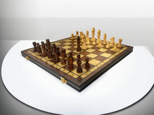 Chess board set - Wood - Magnetic - 49 CM - Foldable - 2 extra Queens