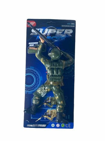 Super force - Military army man - with shooting sounds - crawling and LED flash lights D-Green