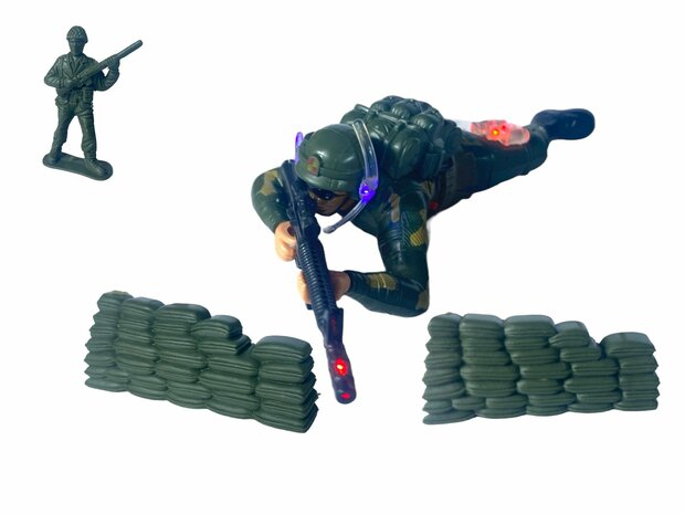 Super force - Military army man - with shooting sounds - crawling and LED flash lights D-Green