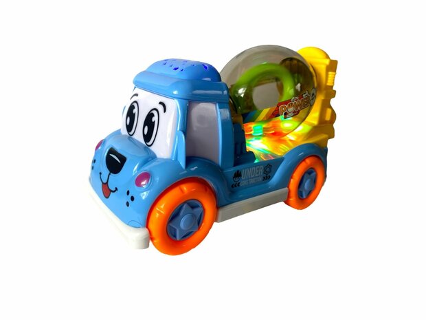 DogTruck Bump&amp;Go - betonmixer vrachtwagen hondje - beweegt, geluid en muziek Blauwe 