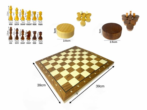 Chess and checkers 2in1 package - Foldable - magnetic chess pieces and checkers pieces - Wood - 39CM