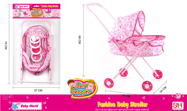 Poppen Wagen - Speelgoed - Roze - Baby Car - 42 x 34 x 69 cm