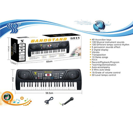 Keyboard with LCD screen - 49 keys &amp; microphone - on power and battery - 58CM