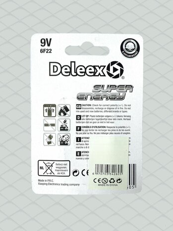 Batteries - 9V 6F22 - 1 piece in pack Deleex