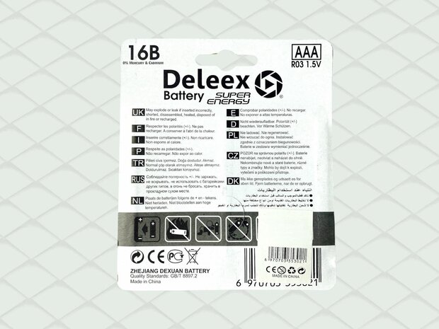 Deleex AAA batterijen R03P 1.5V - 16- stuks in pak