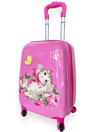 Kinder Koffer - Kitten Print - Roze - Handbagage - 31L)