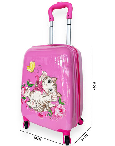 Kinder Koffer - Kitten Print - Roze - Handbagage - 31L)