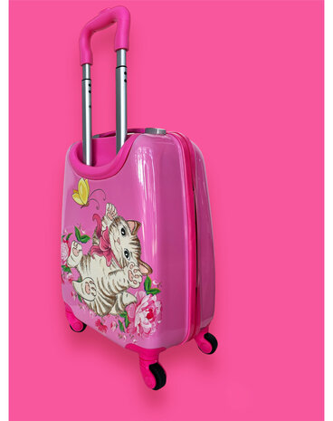 Kinder Koffer - Kitten Print - Roze - Handbagage - 31L)