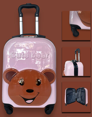 Handbagage - Kinderkoffer - Teddy Beer Roze - 31L 