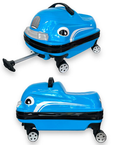 Kinder Koffer - Zit en Loop Auto - 2 in 1 Blauw - 32L