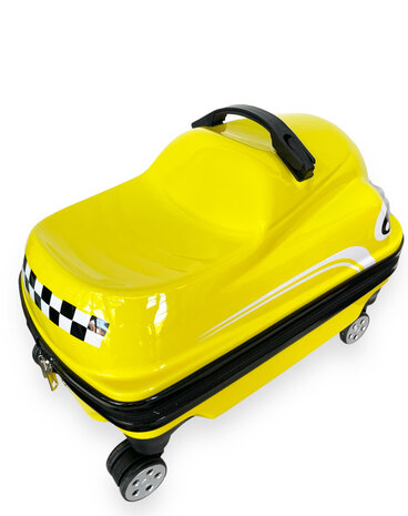 Kinder Koffer - Zit en Loop Auto - 2 in 1 Geel - 32L