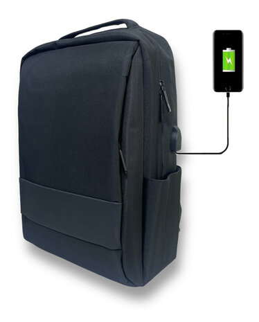 Rugzak - met USB Oplaadpoort - Zwart -  30 x 15 x 42 cm