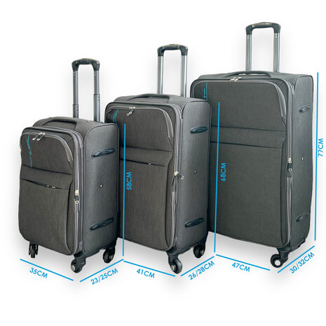 Europe Travel - suitcase set of 3 pieces - soft fabric - Polyester