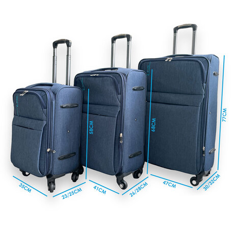 Europe Travel - suitcase set fabric - 3-piece - Polyester