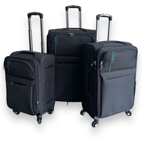 Suitcase set - 3 pieces - black - Polyester travel suitcase