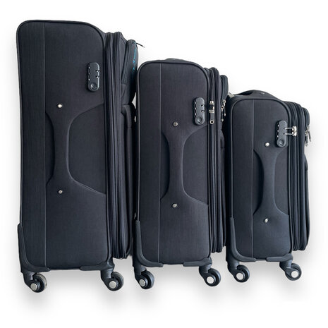 Suitcase set - 3 pieces - black - Polyester travel suitcase