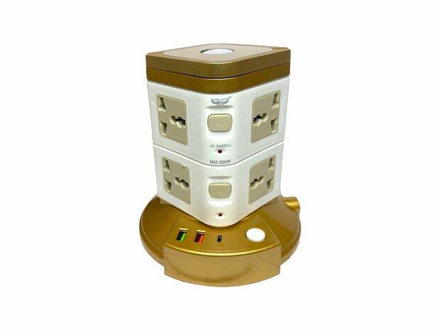 Stekkerdoos met USB-C - Met Schakelaar - 8 Stopcontacten - 3 USB Poorten + LED nachtlampje- Snellader - 1.9M Universeel 