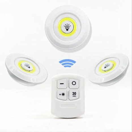 LED Lamps - 3 pieces with remote control - wireless wall lamps - Dimmable - with Timer - white light