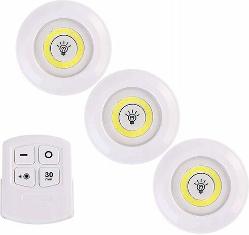 LED Lampen - 3 stuks met afstandsbediening - draadloze wandlampen - Dimbaar - met Timer - wit licht