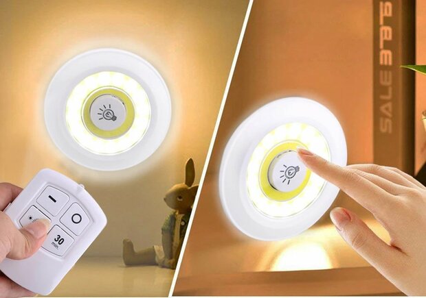 LED Lamps - 3 pieces with remote control - wireless wall lamps - Dimmable - with Timer - white light