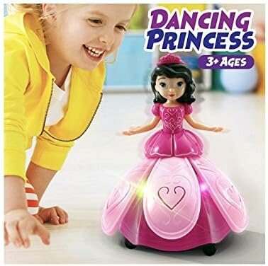 Dansende Prinses Engel - Pop met 3D Led Verlichting - Muziek - 360&deg; Draaibaar - Bump and Go 