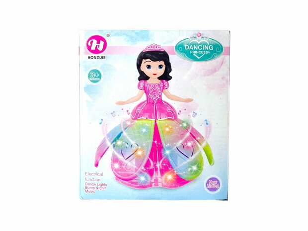 Dansende Prinses Engel - Pop met 3D Led Verlichting - Muziek - 360&deg; Draaibaar - Bump and Go 