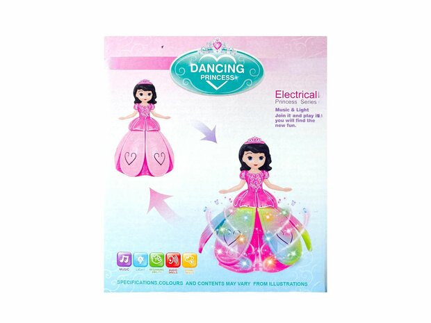 Dansende Prinses Engel - Pop met 3D Led Verlichting - Muziek - 360&deg; Draaibaar - Bump and Go 