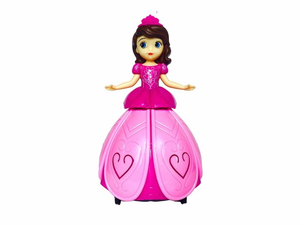 Dansende Prinses Engel - Pop met 3D Led Verlichting - Muziek - 360&deg; Draaibaar - Bump and Go 