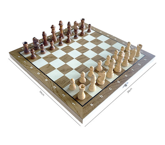 Chess and checkers 2in1 package - Foldable - magnetic chess pieces and checkers pieces - Wood - 34CM