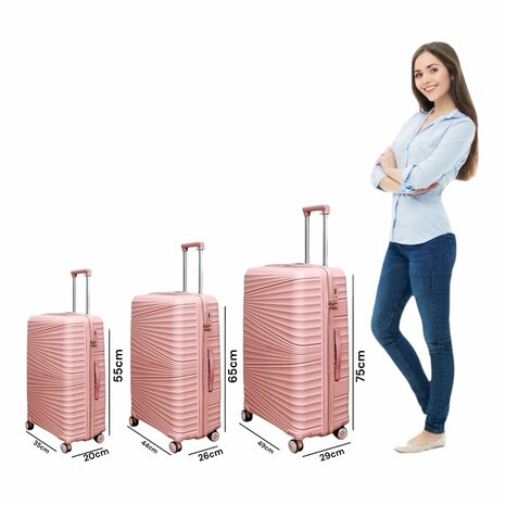 Suitcase set - Trolley set 3-piece - PP silicone travel suitcase pastel pink