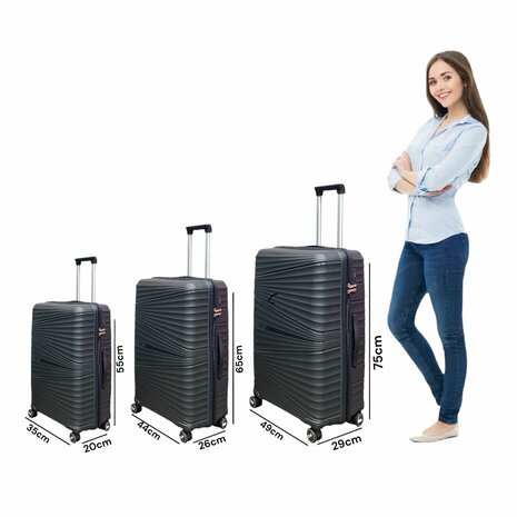 Suitcase set - Trolley set 3-piece - PP silicone travel case Light black