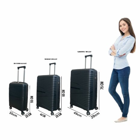 Luxury Suitcase Set Trolley Set 3-piece PP silicone travel case (black color)