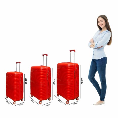 Luxury Suitcase Set - Trolley Set 3-Piece - PP Silicone Travel Case ( red color )