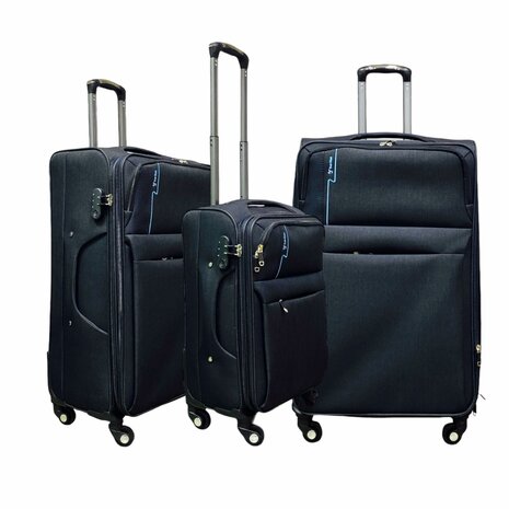 Suitcase set - 3 pieces - black - Polyester travel suitcase