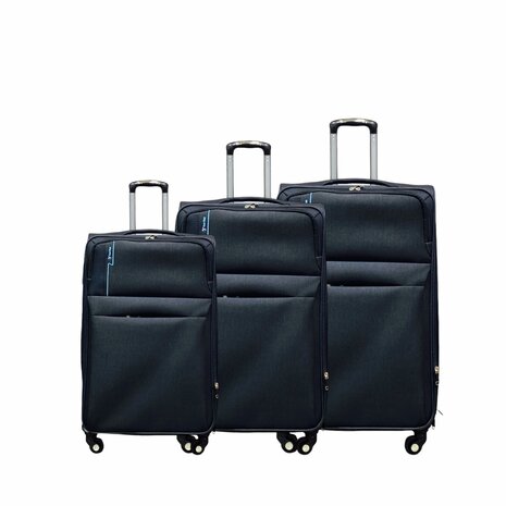 Suitcase set - 3 pieces - black - Polyester travel suitcase