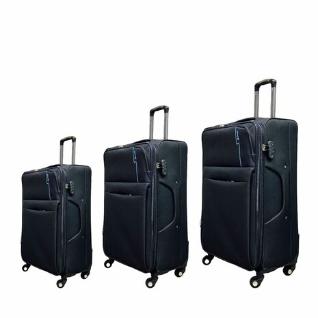 Suitcase set - 3 pieces - black - Polyester travel suitcase