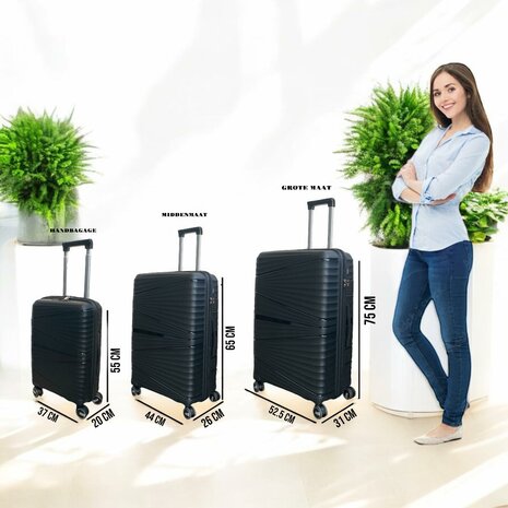 Luxury suitcase set 3 pieces 55cm+68cm+78cm black color